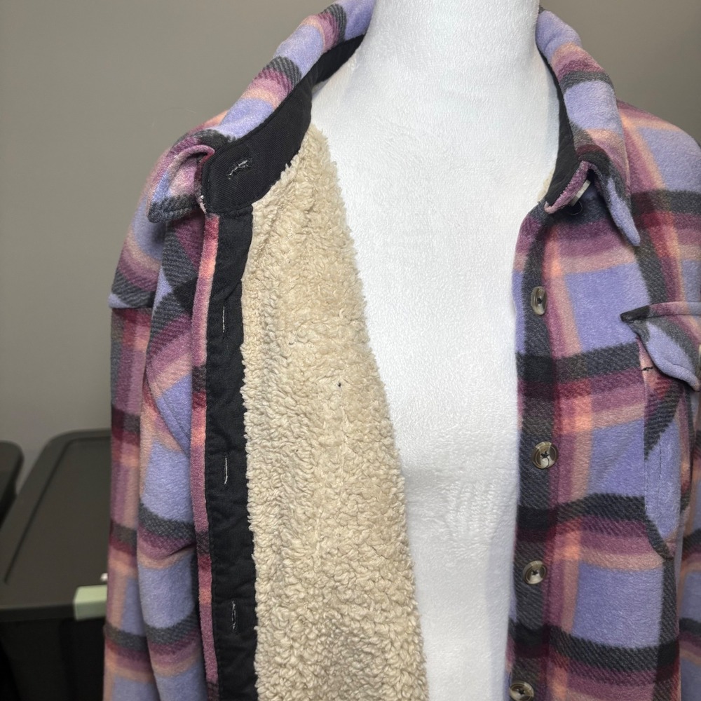 Sage Collection Purple Plaid Fleece Faux Fur Sherpa Shirt Jacket XXL Long Sleeve - Picture 9 of 12